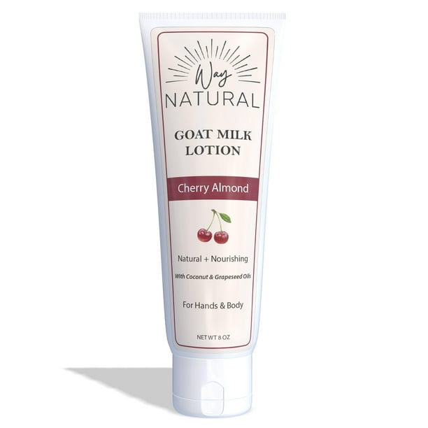 Way Natural Loción de leche de cabra con almendras y cerezas - Loción cremosa para manos y cuerpo para aliviar la piel seca - Crema de manos con leche de cabra real para mujeres y hombres - Loción de