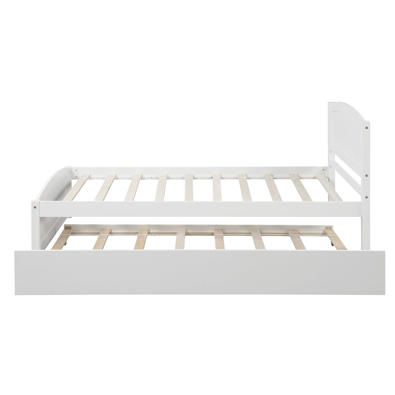 Holaki Wood Twin Size Bed with Trundle for Kids , White