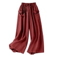 thumbnail image 6 of Siminsem Women's Cotton Linen Pants Elastic High Waist Wide Leg Casual Trousers with Pockets Loose Fit Flowy Palazzo Summer Beach Vacation Outfit for Women 2026, Brick Red, 2XL, 6 of 8