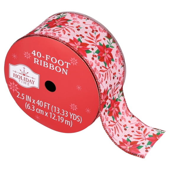 Red/Pink/Green Poinsettia Christmas Ribbon, 2.5" x 40', by Holiday Time