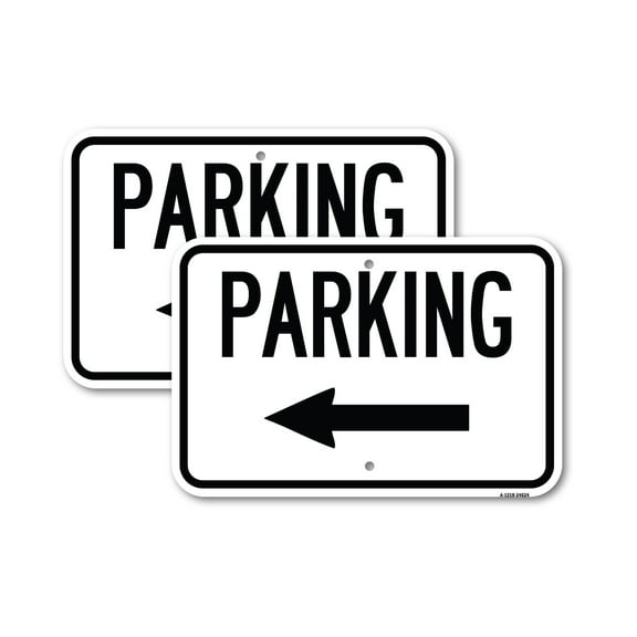 (2 Pack) Parking (With Left Arrow) | 12" X 18" Heavy-Gauge Aluminum Sign | Rust Free Aluminum, Weather Resistant, Waterproof, Fade Resistant, 2 Pre-drilled Holes