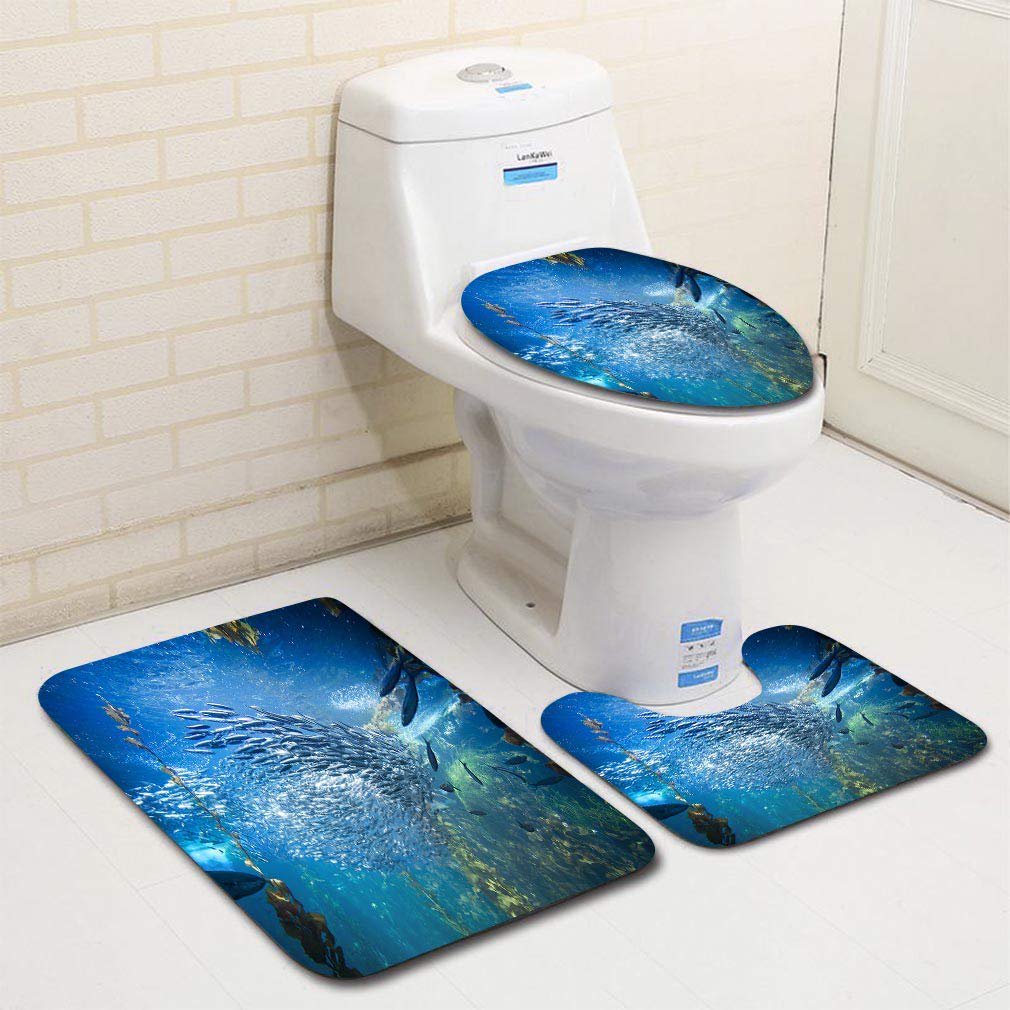 Xddja Sea Life Fish Underwater 3 Piece Bathroom Rugs Set Bath Rug Contour Mat And Toilet Lid Cover Walmart Canada