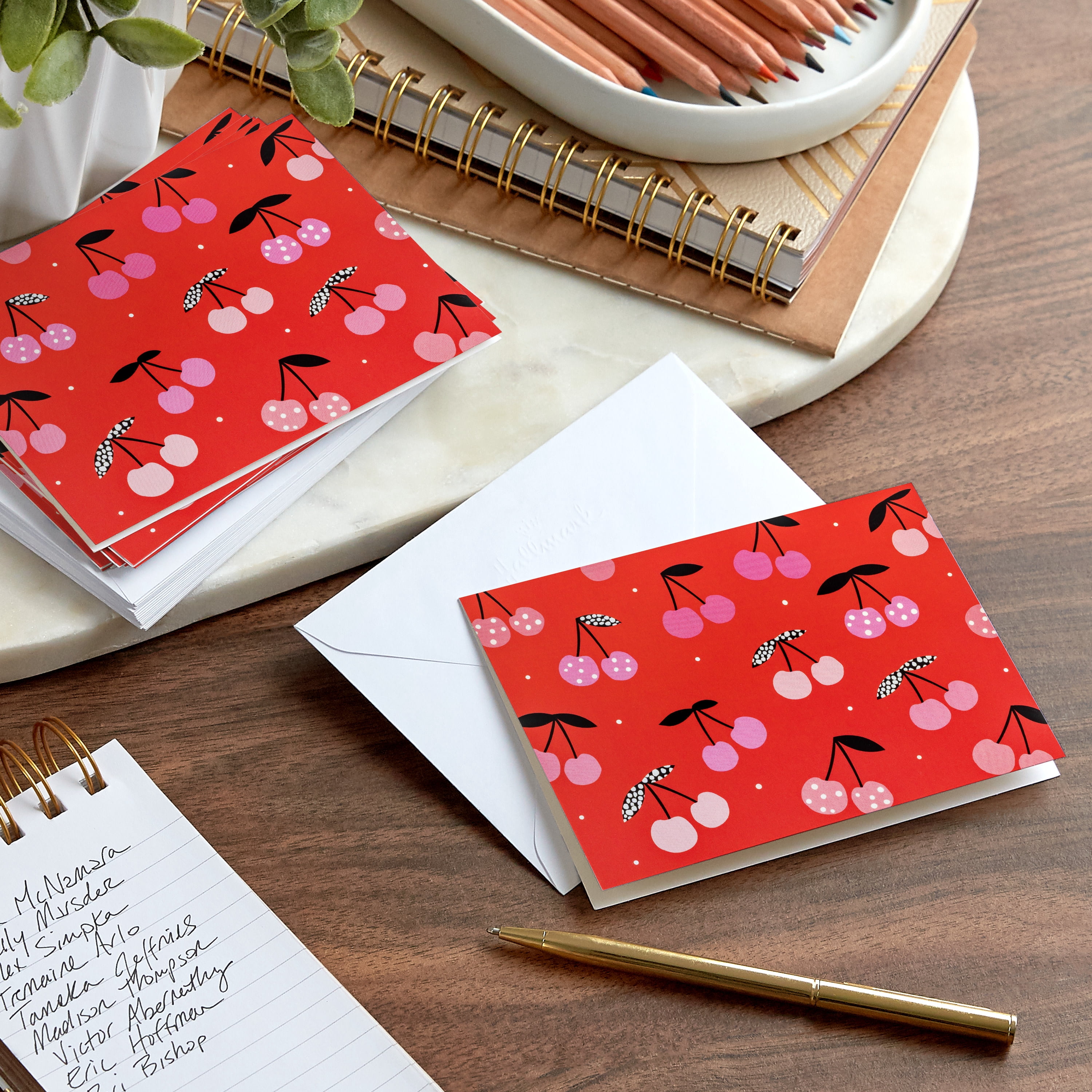 Hallmark Blank Notes (Cherries on Red), Pack of 20