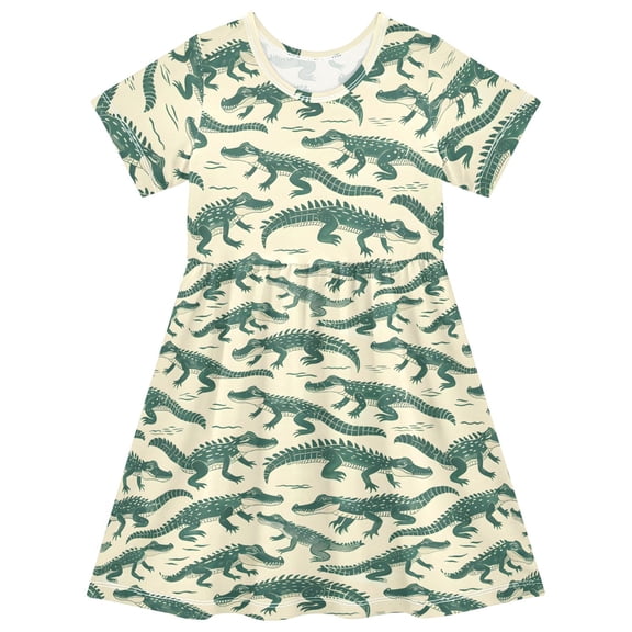 joogoo Crocodiles Girls' Short Sleeve Dress Kids Dresses 5-6T