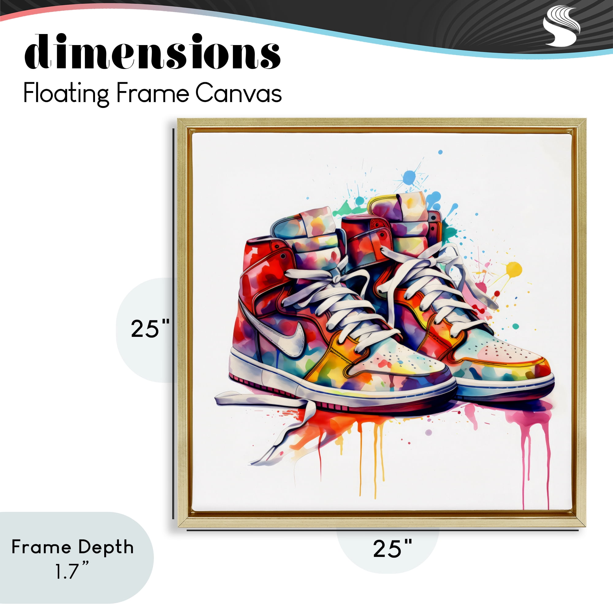 Stupell Industries Sneakers with Watercolor Drip Gold Framed Floater Canvas Wall Art, design by Creative Studio