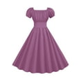 thumbnail image 5 of Wiyuqeen 1950s Dresses for Women Square Neck Puff Short Sleeve Midi Dresses Solid Swing Flowy A-Line Dresses Retro Cocktail Dresses, 5 of 7