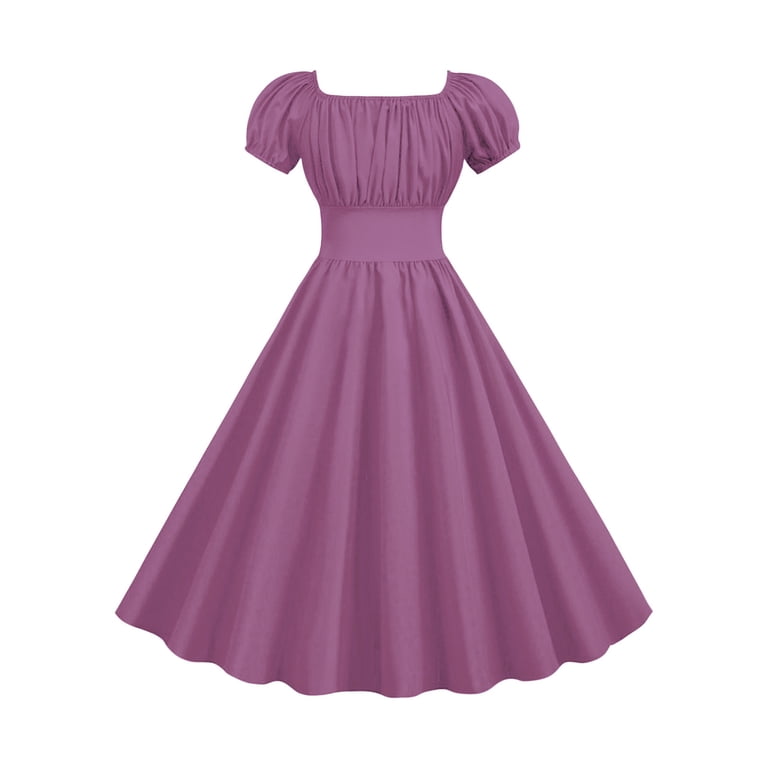 Aofany 50s Style Ladies Dresses Vintage Retro Short Sleeve Square Collar Dresses Solid Elegant Bodycon Cocktail Party Dress