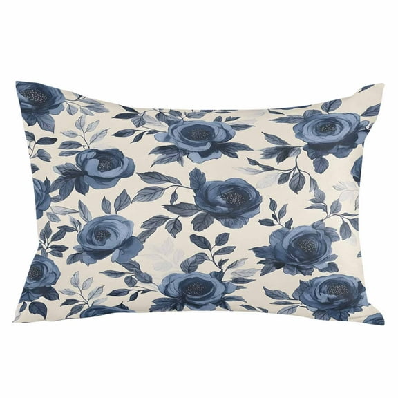 Navy Blue Floral Throw Pillow Cover 12 x 20 Inch Decorative Pillow Cover Spring Flower Blossom Botanical Lumbar Pillowcase Seasonal Rectangle Cushion Case for Couch Sofa Bed Living Room