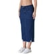 thumbnail image 4 of Falda de mezclilla midi ajustada para mujer, de tiro alto, con rotos y dobladillo sin terminar, estilo casual, color azul, 4 of 6