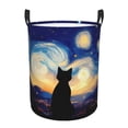 thumbnail image 1 of Balery Cat Under Starry Skies Cesta de ropa redonda con asas, impermeable, independiente, para ropa, juguetes, dormitorio y familia-Medium, 1 of 6