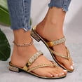 thumbnail image 1 of Fankiway Women's Low Heel Flip Flops Rhinestone Woven Strap Non-Slip Comfortable Beach Slippers Summer Plus Size Gold 7, 1 of 9