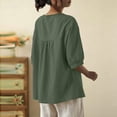 thumbnail image 6 of FRSASU Cotton Linen Shirt Women Spring Casual Scoop Neck 3/4 Sleeve Tops Button Loose Fit Beach Tops Soft Blouse Army Green, 6 of 7
