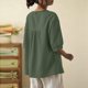 thumbnail image 5 of Mujeres 3/4 Manga Verano Tops Color Sólido Cuello Redondo Botón Cordón Blusa Casual para Diario, 5 of 7