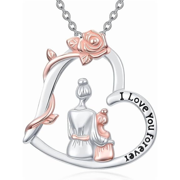 CACA LADY Mother Daughter Necklace 925 Sterling Silver Flower Heart Mom Necklace Mom Daughter Jewelry Gift for Mother Women