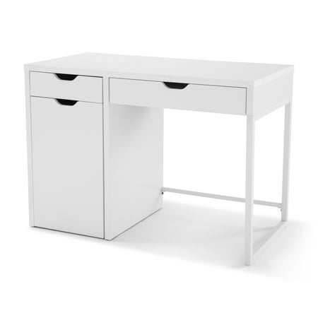 Mainstays Perkins Desk with Metal Frame, White (File Cabinet Sold separately)
