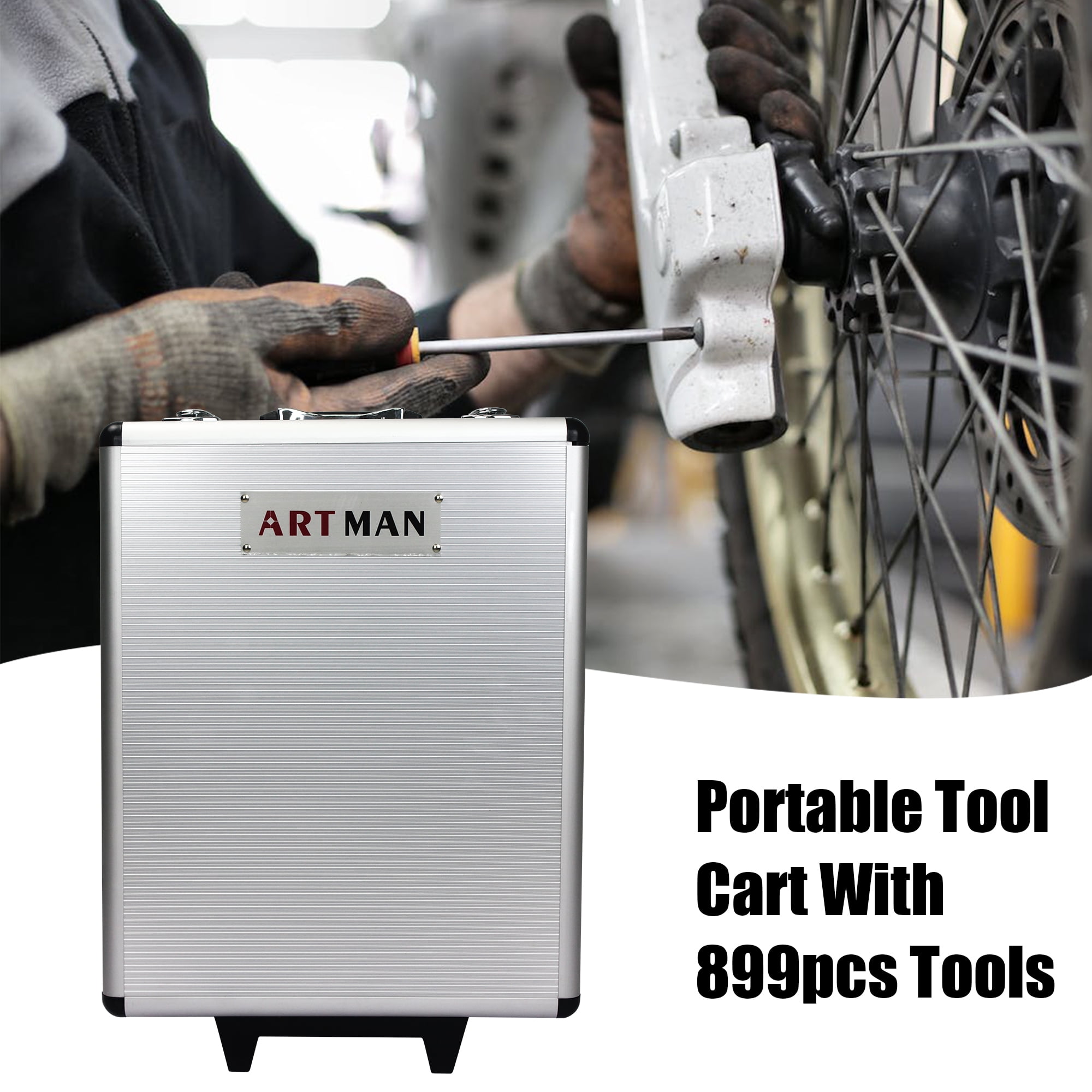 JXXRZ 899-Piece Home Repair Tool Set with 4-Drawer Rolling Toolbox Case for Maintenance, Garden, Homeowner, Handyman -Silver