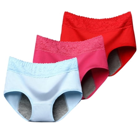 3Pcs Women Period Panties Lace Menstrual Briefs Plus Size Soft Hipster Panties