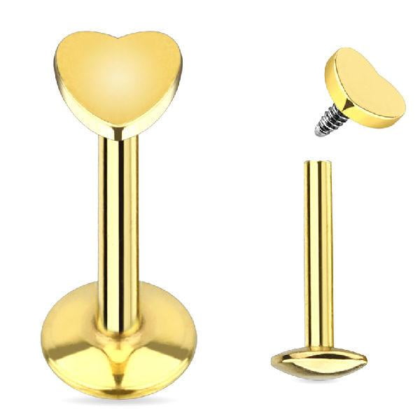 Internally Threaded 16G Labret / Monroe with Flat Top Heart - 3 Colors Available