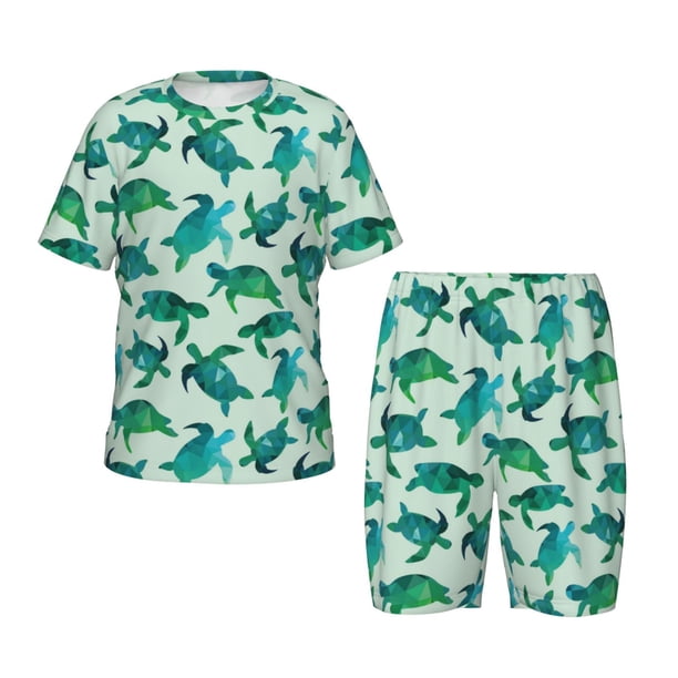 Balery Green Sea Turtle Conjunto de Pijama Infantil de Manga Corta con Estampado – Ropa de Dormir de Algodón Suave-4X-Large