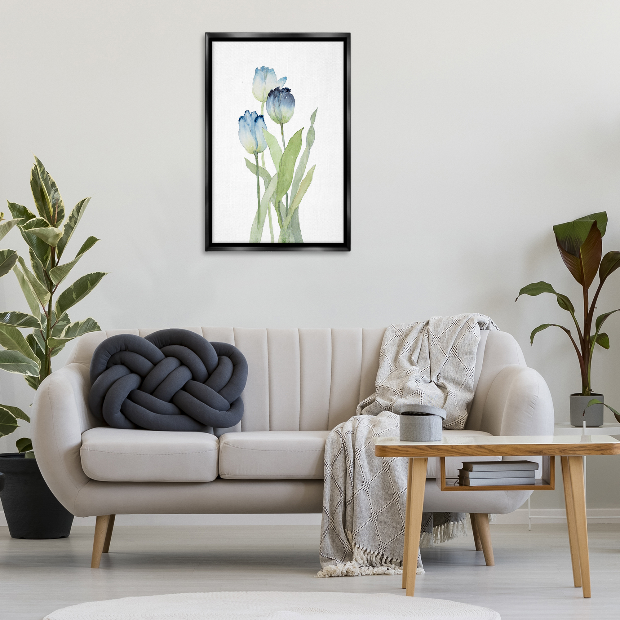 Stupell Industries Blue Garden Tulips Botanical & Floral Painting Black Floater Framed Art Print Wall Art, 21 x 31