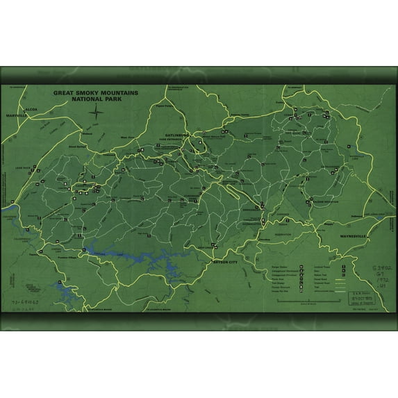 24"x36" Gallery Poster, map Great Smoky Mountains National Park 1971 p1