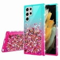 thumbnail image 2 of Samsung Galaxy S22 Ultra Case Liquid Quicksand Glitter Cute Phone Case Clear Bling Diamond Shock Protective Cover for Girls Women - Purple/Blue, 2 of 5