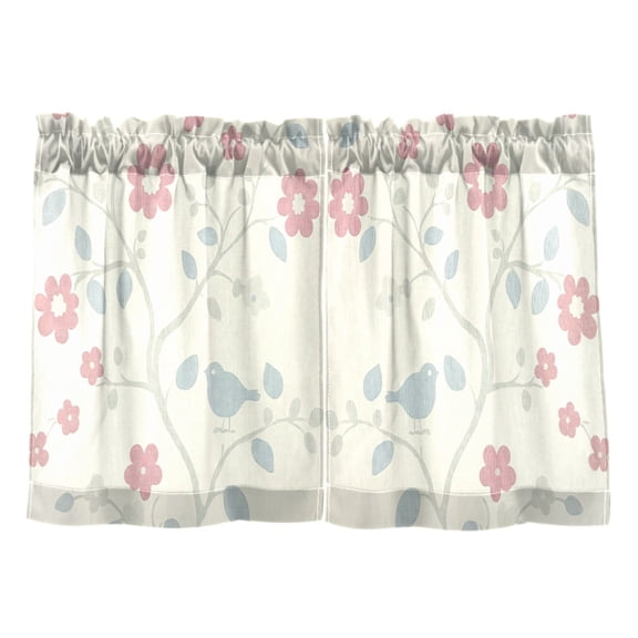 Spring Perch Flowers Kitchen Curtains Tier Set 27x24 Inch 2 Panels Semi Sheer Light Filtering Privacy UV Protection