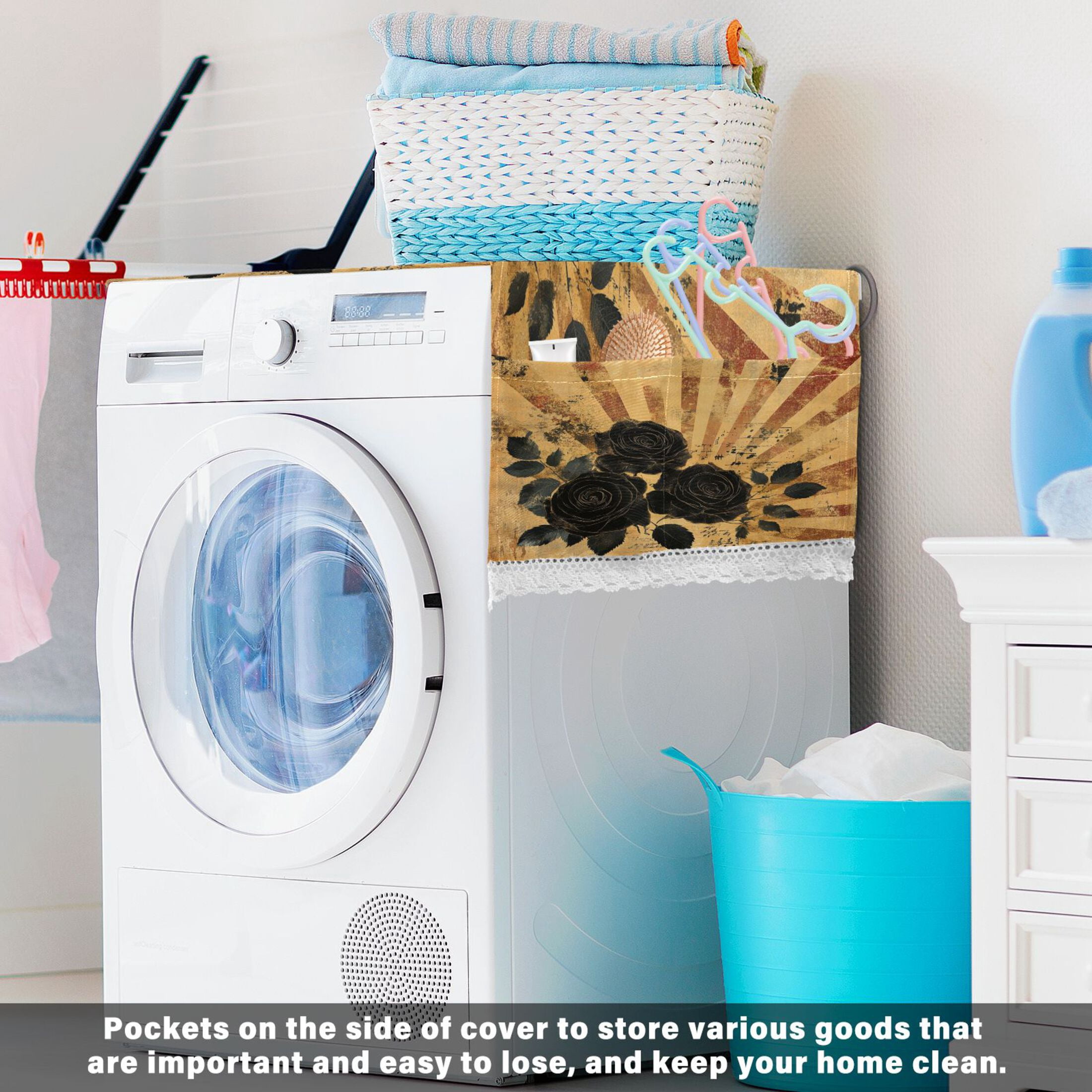 WOBOGO Notes Black Rose Washing Machine Cloth Dryer Refrigerator Top Cover Protective Non-Slip Mat For Kitchen Laundry