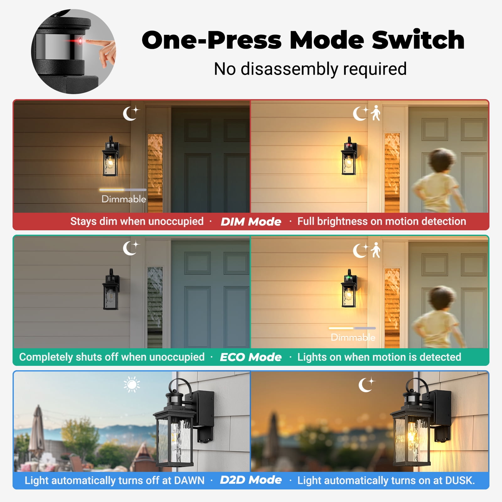Black Outdoor Porch Light with GFCI Outlet, 2-Pack Modern Motion Sensor Exterior Garage Lighting Fixtures Wall Mount Lantern, Anti-Rust Waterproof Outdoor Sconce Lights for House, Coach, Patio