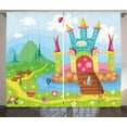 thumbnail image 1 of Fairy Tale Curtains 2 Panels Set, Jester Hat Furnished Castle with Fishes in the Moat and Snails on the Grassland, Window Drapes for Living Room Bedroom, 108W X 108L Inches, Multicolor, by Ambesonne, 1 of 3