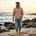 thumbnail image 2 of TQWQT Mens Solid Pullover Hoodie Drawstring Hooded Sweatshirt with Kangaroo Pocket Drop Shoulder Loose Long Sleeve Casual Tops Fall Clothes Camel M, 2 of 8