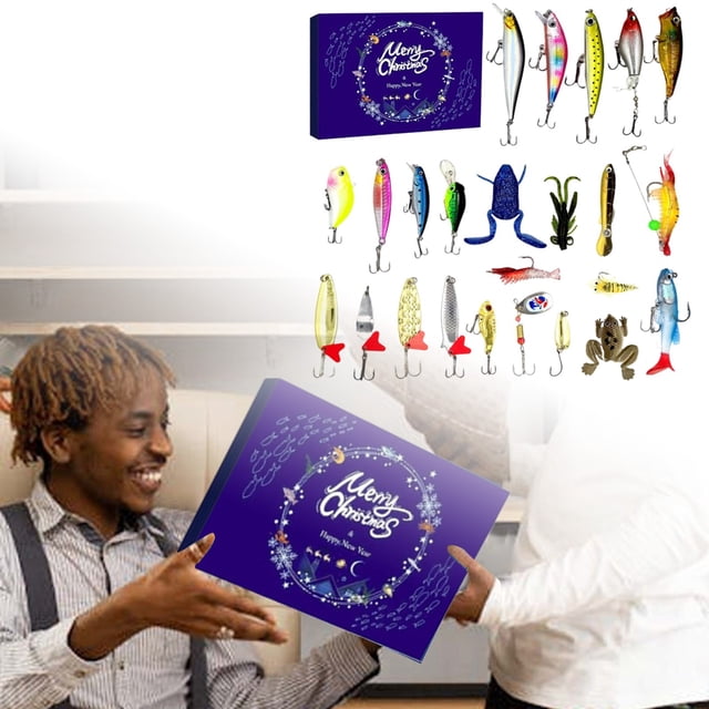 Hearth & Gear 24 Piece Fishing Blind Advent Calendar Countdown To Christmas & Year Set For Fishing Enthusiasts Includes Spoon And Biodegradable Small Heater for Bedroom with Timer Automatic Timer Kids