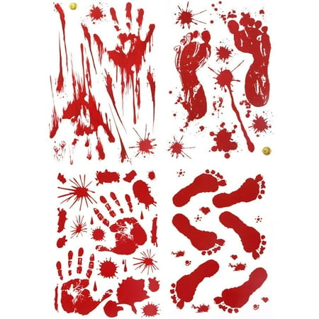 Zombi Hand YuBoBo 60 PCS Halloween Decoration Removable Horror Bloody Handprints Footprints Decals Stickers, Halloween Vampire Zombie Party Décor Supplies ()