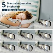 Mirror Digital Alarm Clock, Led Digital Clock, Large Time/Temperature/Humidity Display, 40 Ringtone Music, Snooze, Portable Morning Alarm Clock, Usb Charge, Black Alarm Clock