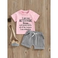 thumbnail image 4 of PaerPade Kid Baby Girls Summer 2 Pieces Short Clothes Outfits,0 6 12 18 24 Months 2T 3T 4T Short Sleeve Letter Print Tops and Solid Color Shorts Sets, 4 of 10