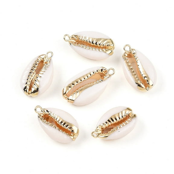 5 pc Cowrie Shell Pendants with Metal Findings Natural color Golden 17~25x10~15x5~7mm Hole: 1.5mm