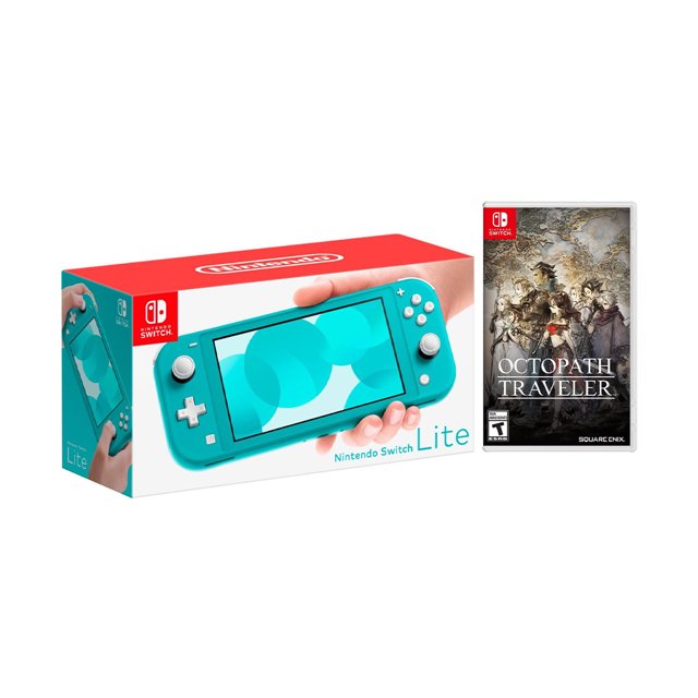 Nintendo Switch Lite Turquoise Bundle with Octopath Traveler NS Game Disc - 2019 New Game!