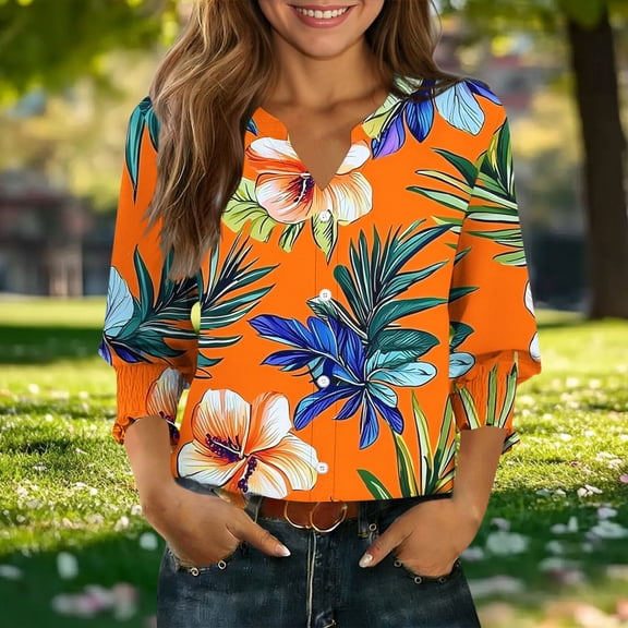Jsaierl Cardigans for Women 3/4 Sleeve Plus Size Button Down Open Front Shirts Cute Graphic Ladies Blouses Soft Elegant Tunic Tops S-2XL