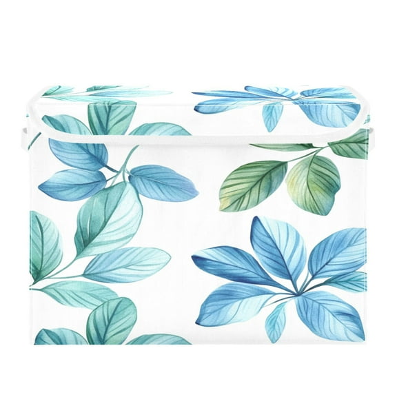 Storage Box With Lid 16.5x12.6x11.8In Foldable Stacked Household Storage Box Colorful Blue Leaf