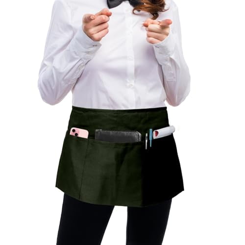 Cotton Server Apron with 3 Pockets and Complimentary Bandana,1 | 3 | 6 Pack,Comfortable Waist Apron for Waitresses