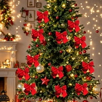 Glitter Wired Ribbon Bows with Twist Tie 5.5" Premade Metallic Christmas Bows for Gift Wrapping, Wreath, Garland, Holiday Crafts Party Home Outdoor Christmas Tree Decorations, 12 PCs