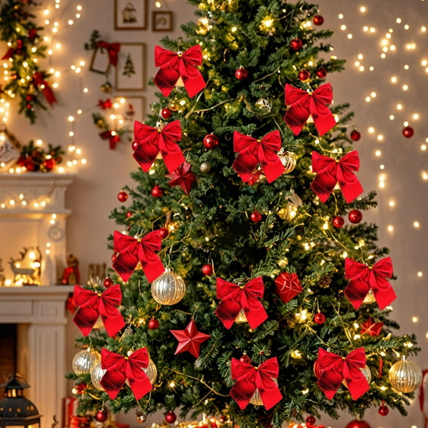 12pc Decoraciones de Navidad, Mini 5.5cm, Cartón, Conjunto de 12, Rojo