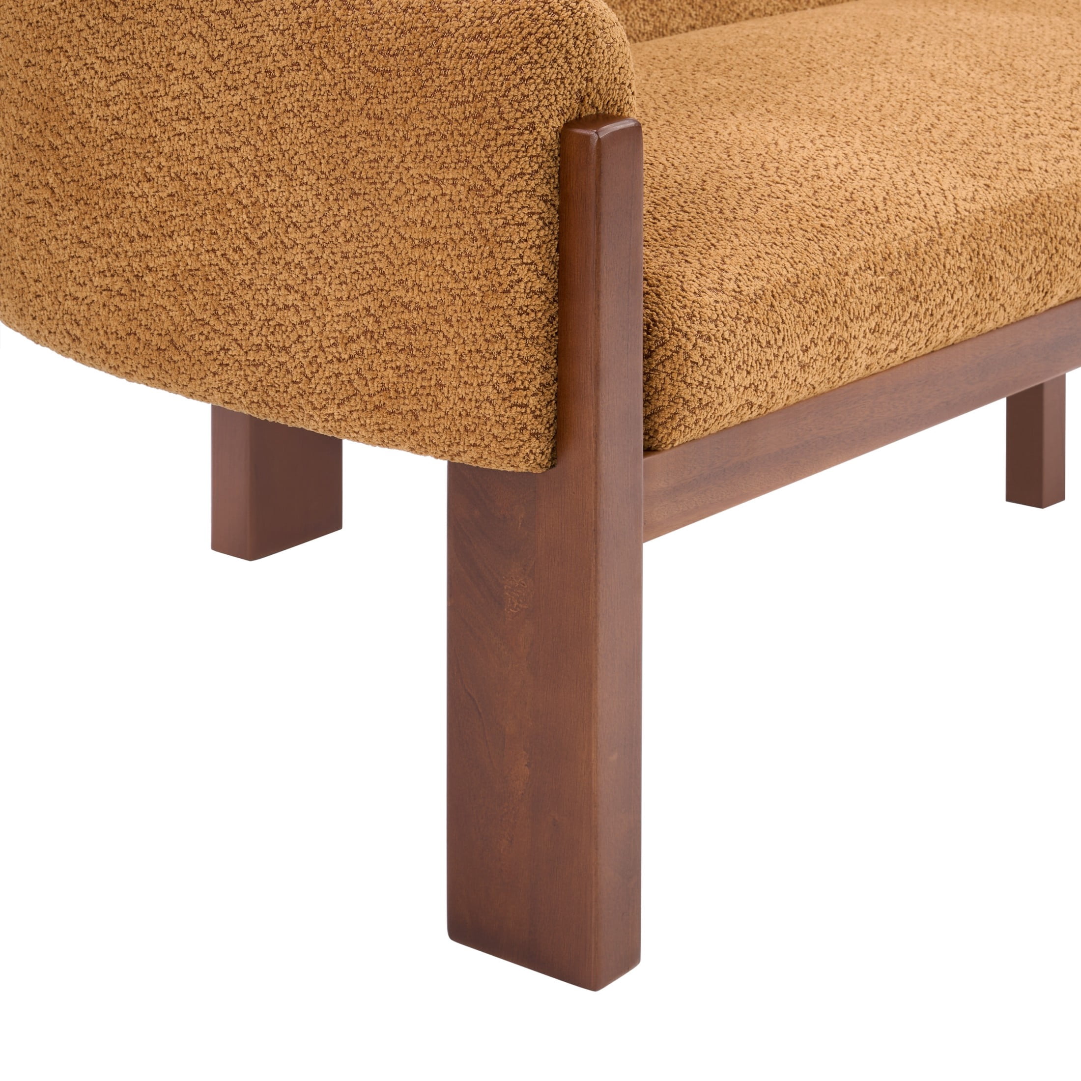 Christopher Knight Home 84.5" Modern Boucle Sofa with Throw Pillows, Seats 3, Wood Legs, Caramel