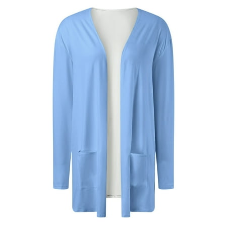 Lixiuxyad Womens Long Sweater with Pockets Womens Elegant Pockets Cardigan Cover Up Casual Mid Long Length Tops