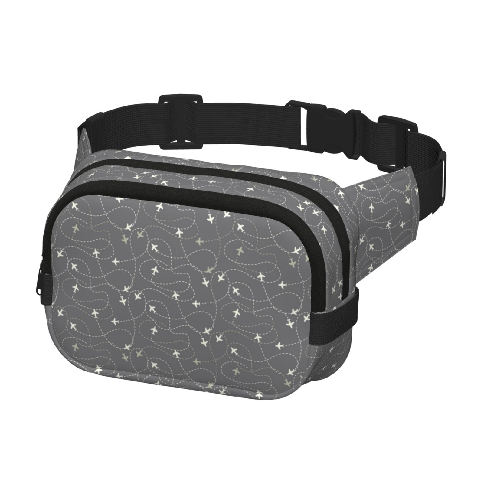 Kdxio Airplane Routes Around The World Crossbody Double Layer Waist Bag Belt Bag for Unisex Fanny Pack Fashion Waist Packs for Hiking Running Shopping Traveling