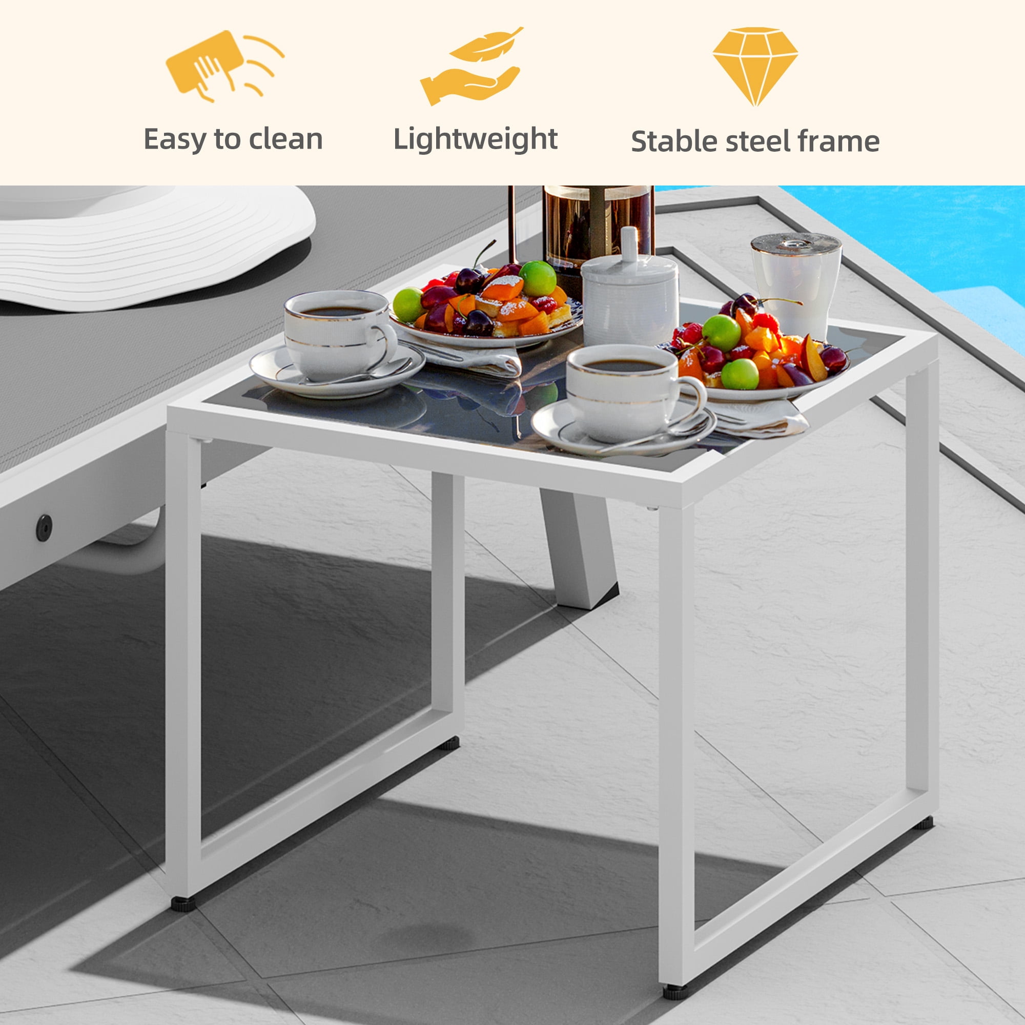 Uforic 3pcs Outdoor Chaise Lounge Set, 2 Adjustable Loungers with Side Table, Wheels, White+Gray
