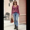 thumbnail image 4 of Camisa de Larga con Cuello en V para Mujer, Túnica de Otoño, Suéter Informal Elegante, Ropa y . Vino Tinto XXL, 4 of 9