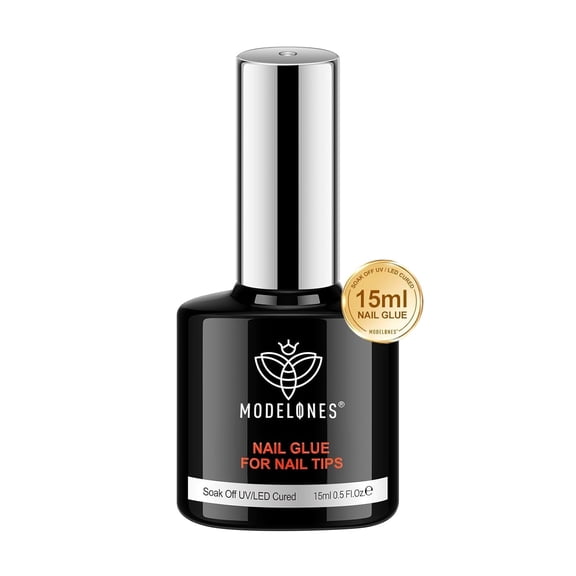Modelones 9 in One Nail Glue Gel Base Coat Brush On Nail Polish Glue 15ml for Tips, Rhinestones, Blooming Art Gel Kit for Acrylic Tips U V Lamp Needed