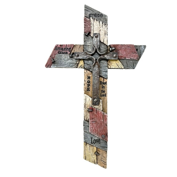 Multicolor Layered Rustic Faux Wood Wall Cross with Inspirational Messages - Decorative Wall Hanging Spiritual Jesus Art Sculpture for Home Décor - Ideal Gift for Rustic Cabin Lodge Enthusiasts