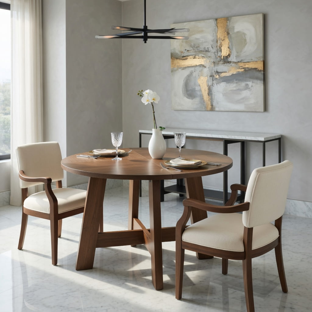 Hommoo 47 Inch Round Dining Table for 4-6 People, Modern Kitchen Table with Reinforced Cross Brace Base, Sturdy MDF Construction, Walnut